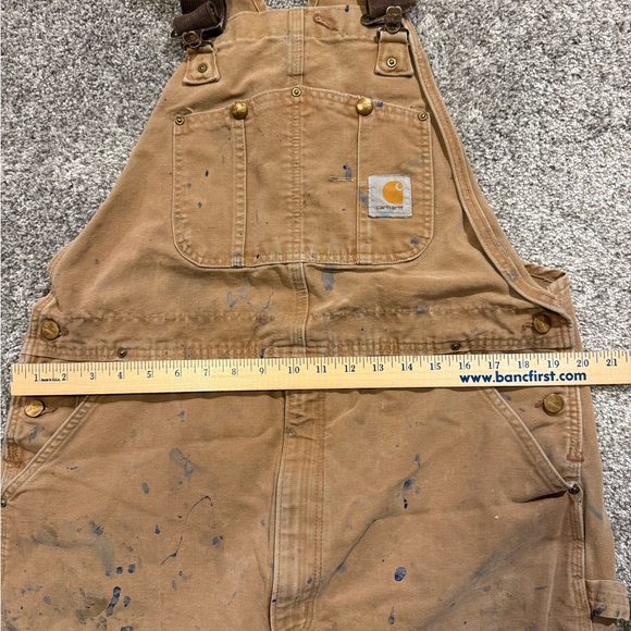 Carhartt Double Knee Bib Overalls Mens 40x32* BRN Canvas Workwear Paint Splatter - Picture 4 of 16